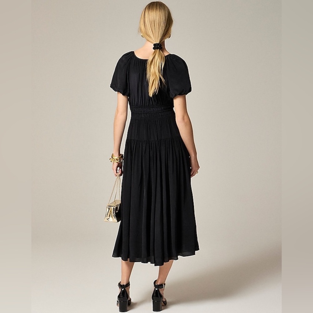 NWT J Crew Elena puff-sleeve dress in crepe de chine S sensor rip needs repair - Picture 2 of 16